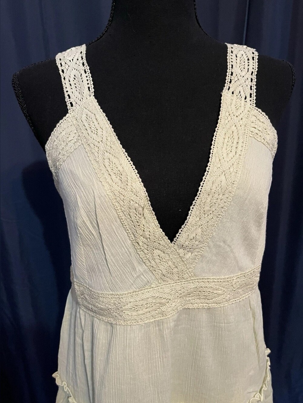 Cream Crochet Trim V-Neck Sundress